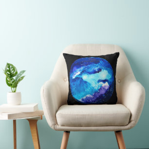 Cojín Decorativo Galaxia nebulosa del planeta azul acuarela