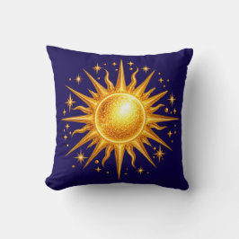 Cojín Decorativo Galaxia Sol y Estrellas Falso Oro Azul Marino