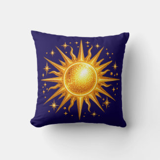 Cojín Decorativo Galaxia Sol y Estrellas Falso Oro Azul Marino