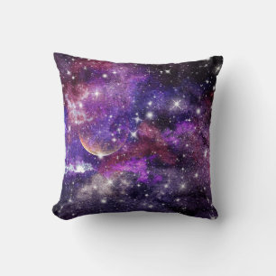 Cojín Decorativo Galaxia violeta Vía Láctea con planeta