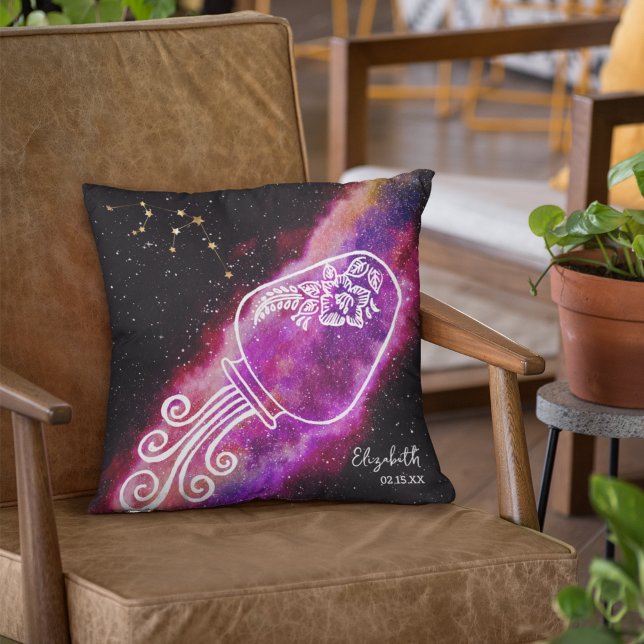Cojín Decorativo Galaxy Aquarius Nombre Personalizado Rótulo Zodiac (Subido por el creador)