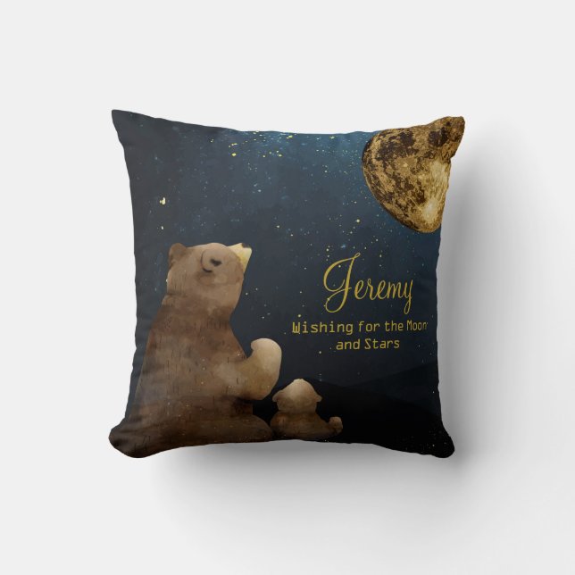 Cojín Decorativo Galaxy Bear Moon & Stars Purpurina Monogrammed Cut (Anverso)