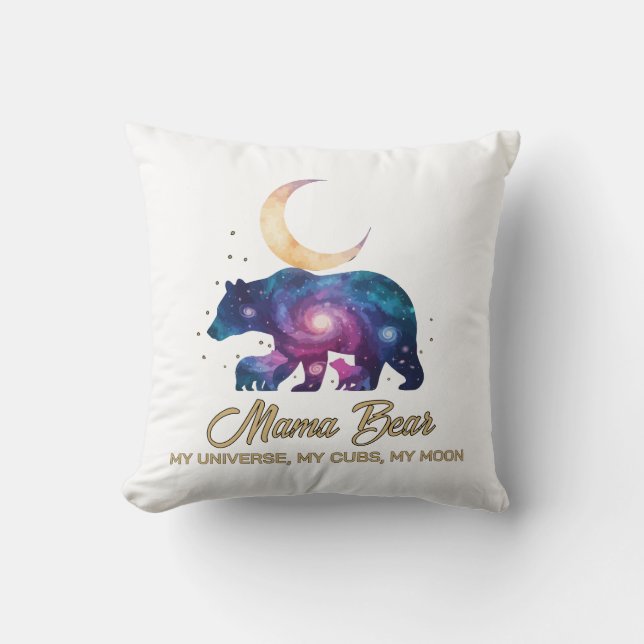 Cojín Decorativo Galaxy Mama Bear & Cubs Moon Silhouette (Anverso)