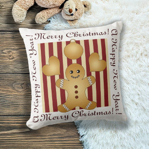 Cojín Decorativo Galleta de Navidad Hombre de Jengibre con Raya Roj