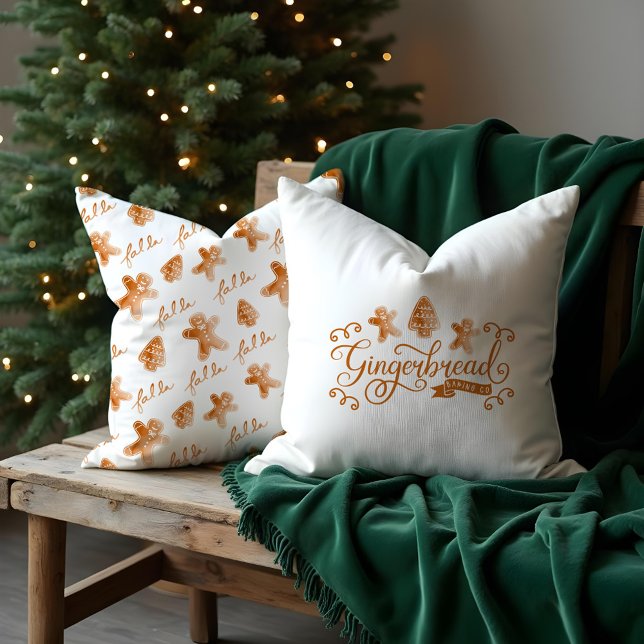 Cojín Decorativo Galleta de pan de jengibre y chocolate (Gingerbread & Co. Watercolor Gingerbread Cookie Throw Pillow)