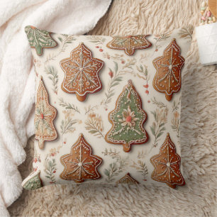 Cojín Decorativo Galletas de Jengibre - Árboles de Navidad y Estrel
