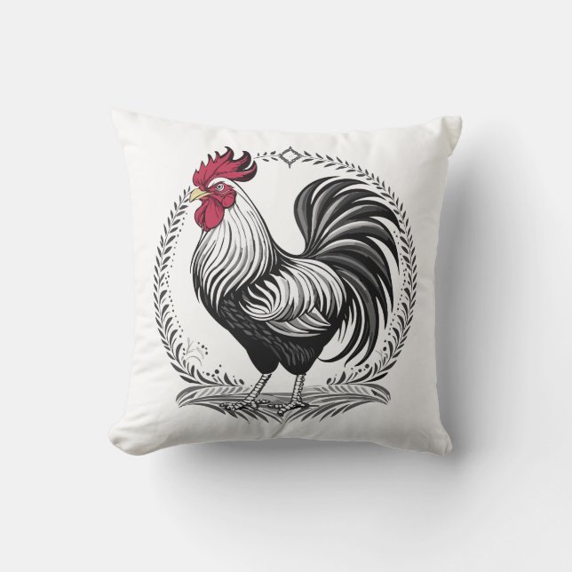 Cojín Decorativo Gallo blanco y negro (Anverso)