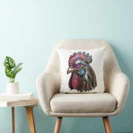 Cojín Decorativo Gallo Ciberpunk Arte Mecánico Iridescente