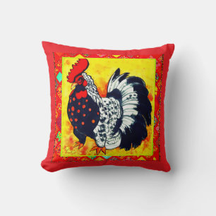 Cojín Decorativo Gallo de Arte con Borde Decorativo Rojo