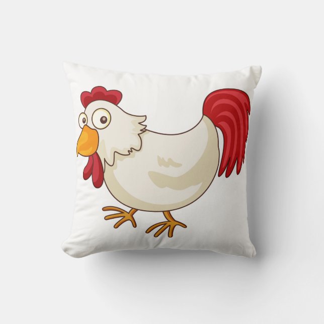 Cojín Decorativo Gallo de Dibujos Animados Pollo Blanco (Anverso)