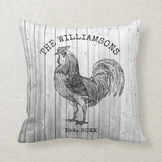Cojín Decorativo Gallo de granja con nombre de familia antiguo vint