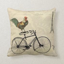 Cojín Decorativo Gallo del vintage que monta una bici por la torre
