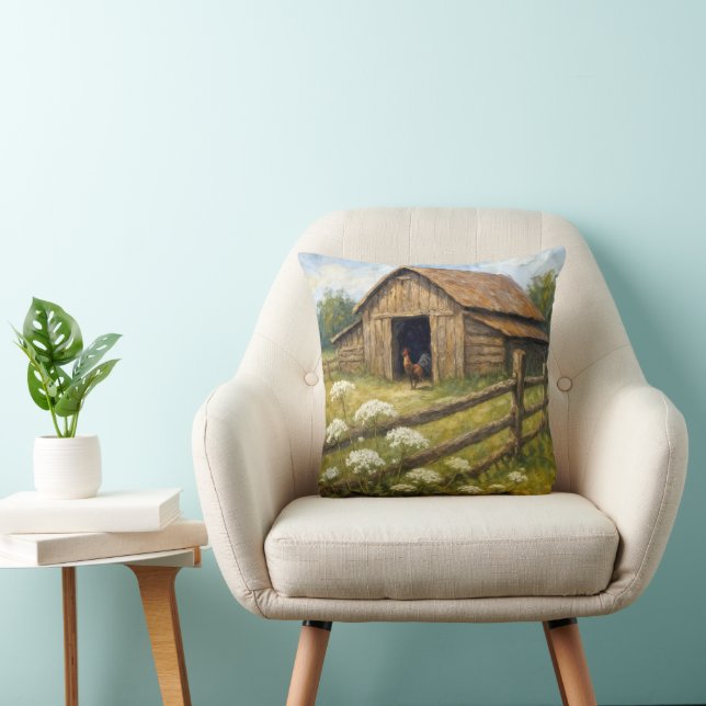 Cojín Decorativo Gallo en un corral óleo (Silla)
