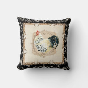 Cojín Decorativo Gallo francés del blanco del negro n del damasco