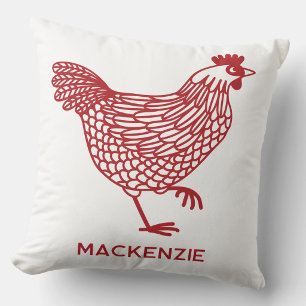 Cojín Decorativo Gallo Gallina Avicultura Personalizado Rojo y Blan