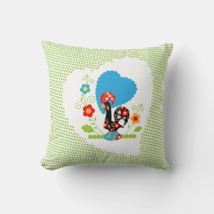Cojín Decorativo Gallo portugués con puntos de polka verde claro.