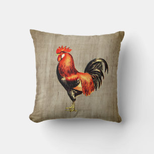 Cojín Decorativo Gallo rústico vintage marrón beige arpillera