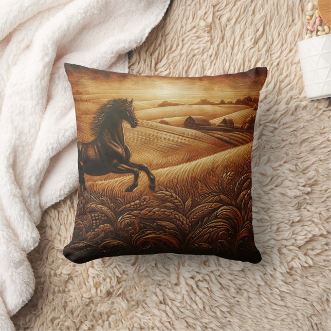 Cojín Decorativo Gallopaje de caballos negros al atardecer (Manta)