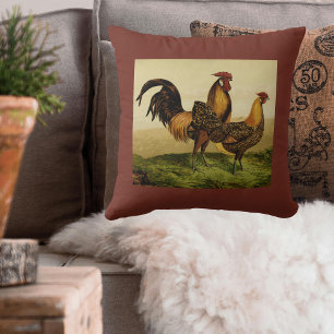 Cojín Decorativo Gallos y gallinas de Hamburgo con plumaje dorado e