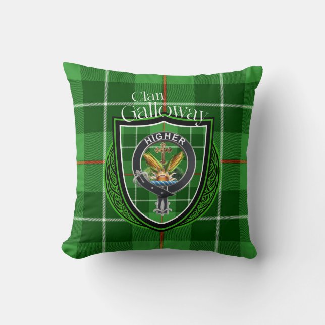 Cojín Decorativo Galloway Clan Escocesa Tartán y Escudo (Anverso)