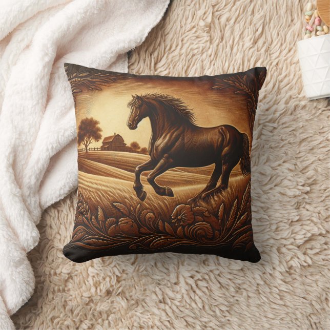 Cojín Decorativo Galopaje de caballos marrones en campos dorados (Manta)