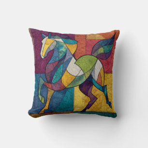 Cojín Decorativo Galope Cromático – Caballo Abstracto en Movimiento