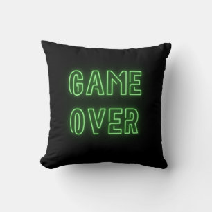 Cojín Decorativo Game Over luz de neón verde brillante videojuegos