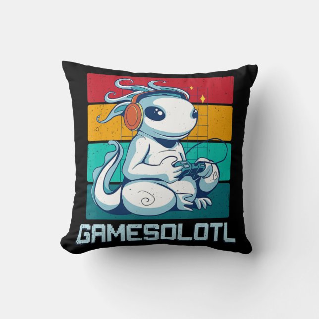 Cojín Decorativo Gamesolotl Cute Axolotl Video Gamer Kawaii Anime B (Anverso)
