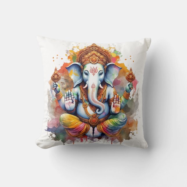 Cojín Decorativo Ganesha, ganesh, eliminación de obstáculos ganapat (Anverso)
