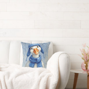 Cojín Decorativo Ganso blanco de Navidad con bufanda azul