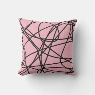 Cojín Decorativo Garabato abstracto negro sobre rosa