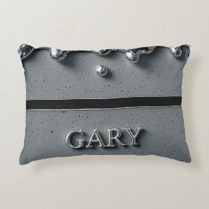 Cojín Decorativo Gary Nombre Drip Cromo Elegante Plata Lujo