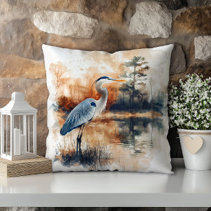 Cojín Decorativo Garza Azul Pastel Acuarela Estado de Luisiana