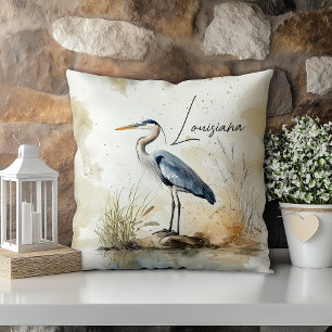 Cojín Decorativo Garza Azul Pastel Acuarela Estado de Luisiana