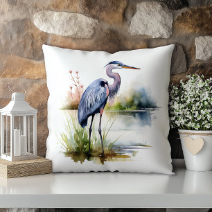 Cojín Decorativo Garza Azul Pastel Acuarela Louisiana Estado