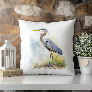 Cojín Decorativo Garza Azul Pastel Acuarela Louisiana Estado