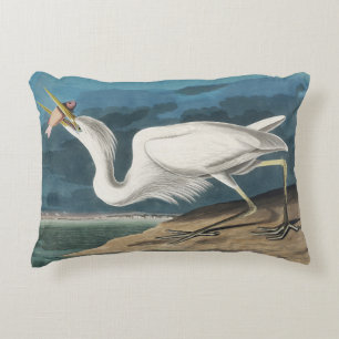 Cojín Decorativo Garza Blanca Grande de Audubon: Ave Costera Vintag
