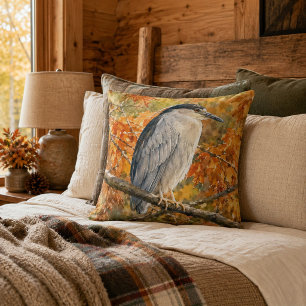 Cojín Decorativo Garza de otoño en bosque dorado