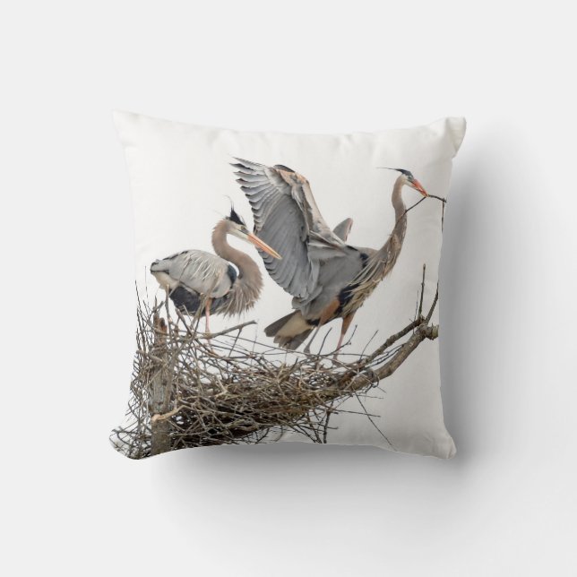 Cojín Decorativo Garzas de gran azul que construyen una jerarquía (Anverso)