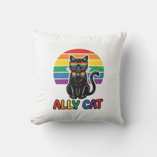 Cojín Decorativo Gata Aliada Arcoíris Orgullo Diseño Camiseta Gato