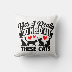 Cojín Decorativo Gata Loca Señora Gatito Mamá Gato Negro Blanco Lin
