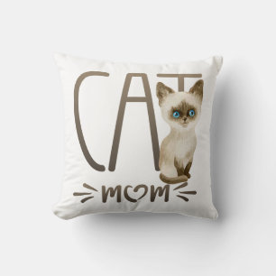 Cojín Decorativo Gata Mamá Gatito Marrón Blanco Acuarela Gato Siamé