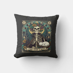 Cojín Decorativo Gata Señora Haloween Esqueleto Floral Luna Brújula