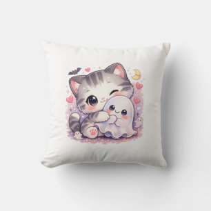 Cojín Decorativo Gatito abraza fantasma Kawaii