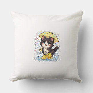 Cojín Decorativo Gatito Adorable en Día Lluvioso con Paraguas Amari