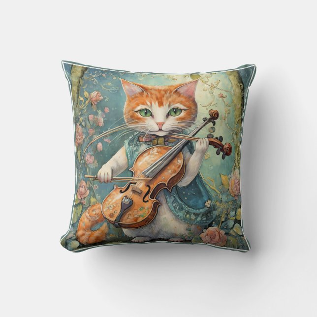 Cojín Decorativo Gatito Adorable Tocando el Violín (Anverso)