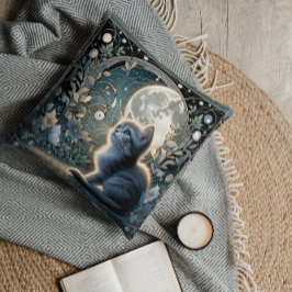 Cojín Decorativo Gatito Art Nouveau iluminado por la luna bajo ciel