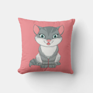 Cojín Decorativo Gatito Atigrado Gris Rosa Dibujo Animado Gato Lind