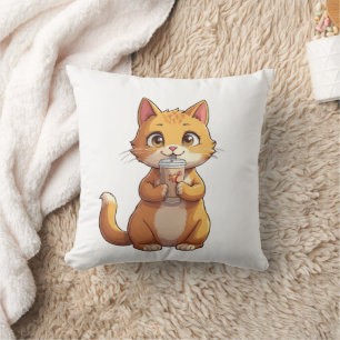 Cojín Decorativo Gatito bebiendo café