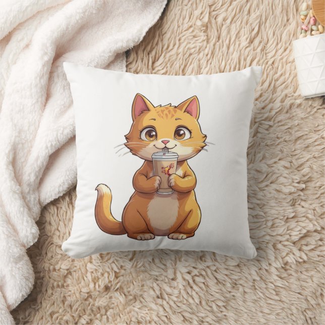 Cojín Decorativo Gatito bebiendo café (Manta)
